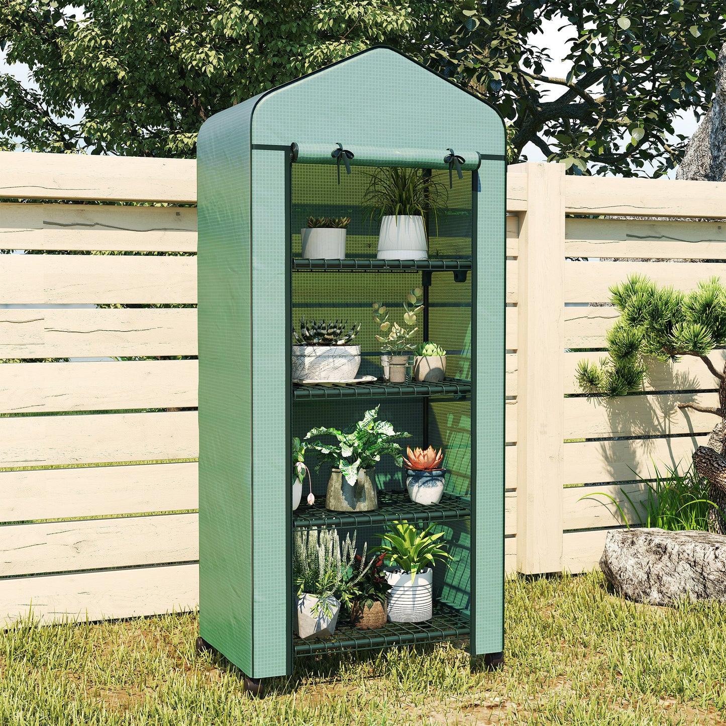 Outsunny Folien-Gewächshaus, Treibhaus, Mini-Gewächshaus, Pflanzenhaus, Frühbeet, 4 Regalfächer, 69 x 50 x 165 cm, Grün