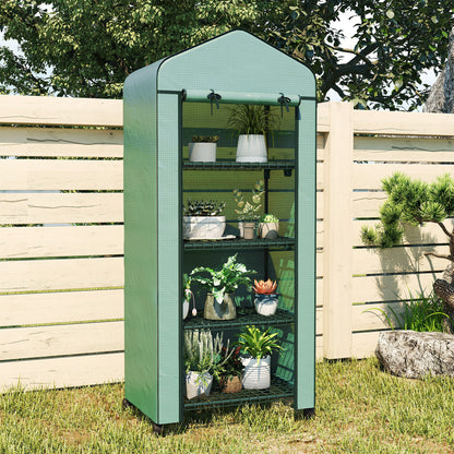Outsunny Folien-Gewächshaus, Treibhaus, Mini-Gewächshaus, Pflanzenhaus, Frühbeet, 4 Regalfächer, 69 x 50 x 165 cm, Grün