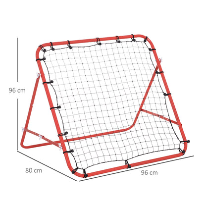 HOMCOM Rebounder für Fußball, 84 x 84 cm Fussball Rebounder mit stufenlos verstellbarem Winkel, Kickback Rückprallwand Fußballtor für Jugendliche Schuss-, Pass- und Ballannahmetraining Rot