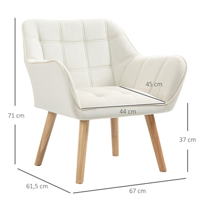HOMCOM Polstersessel, Akzentsessel, Skandi Design, Samtoptik, bis 120 kg, Kautschukholzbeine, Creme
