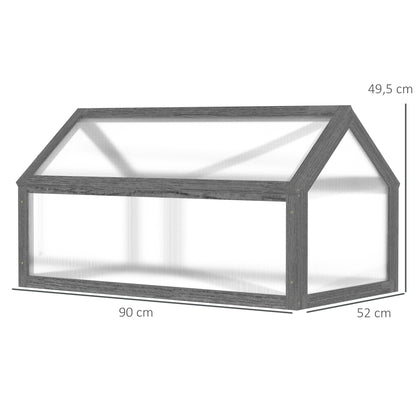 Outsunny Mini-Gewächshaus, Kompaktes Pflanzenhaus aus Holz, Polycarbonat-Platten, Belüftungsöffnung, 90L x 52B x 49,5H cm, Grau