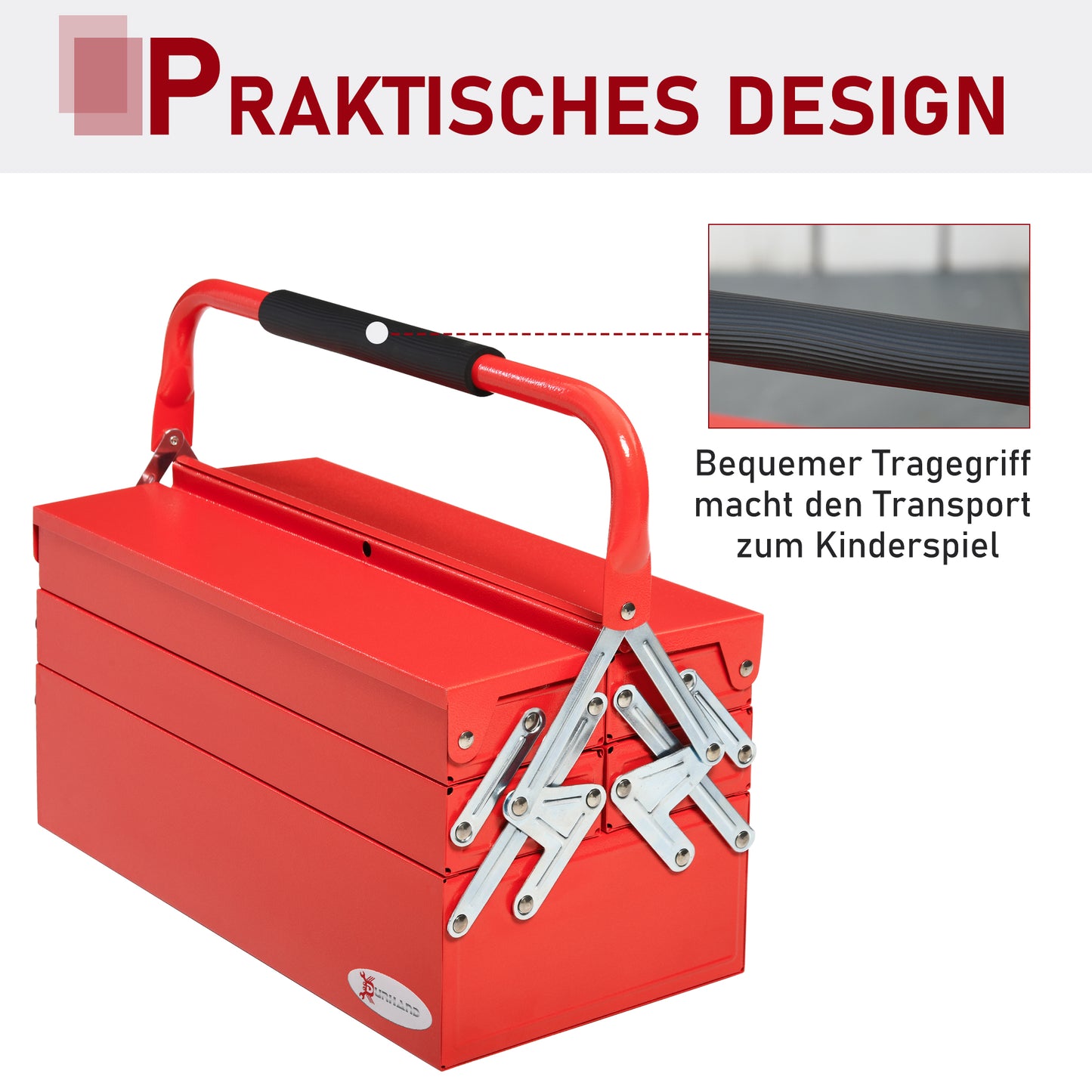 DURHAND Werkzeugkasten Werkzeugkoffer mit 5 Fächern 45 x 20 x 34,5cm Stahl Rot