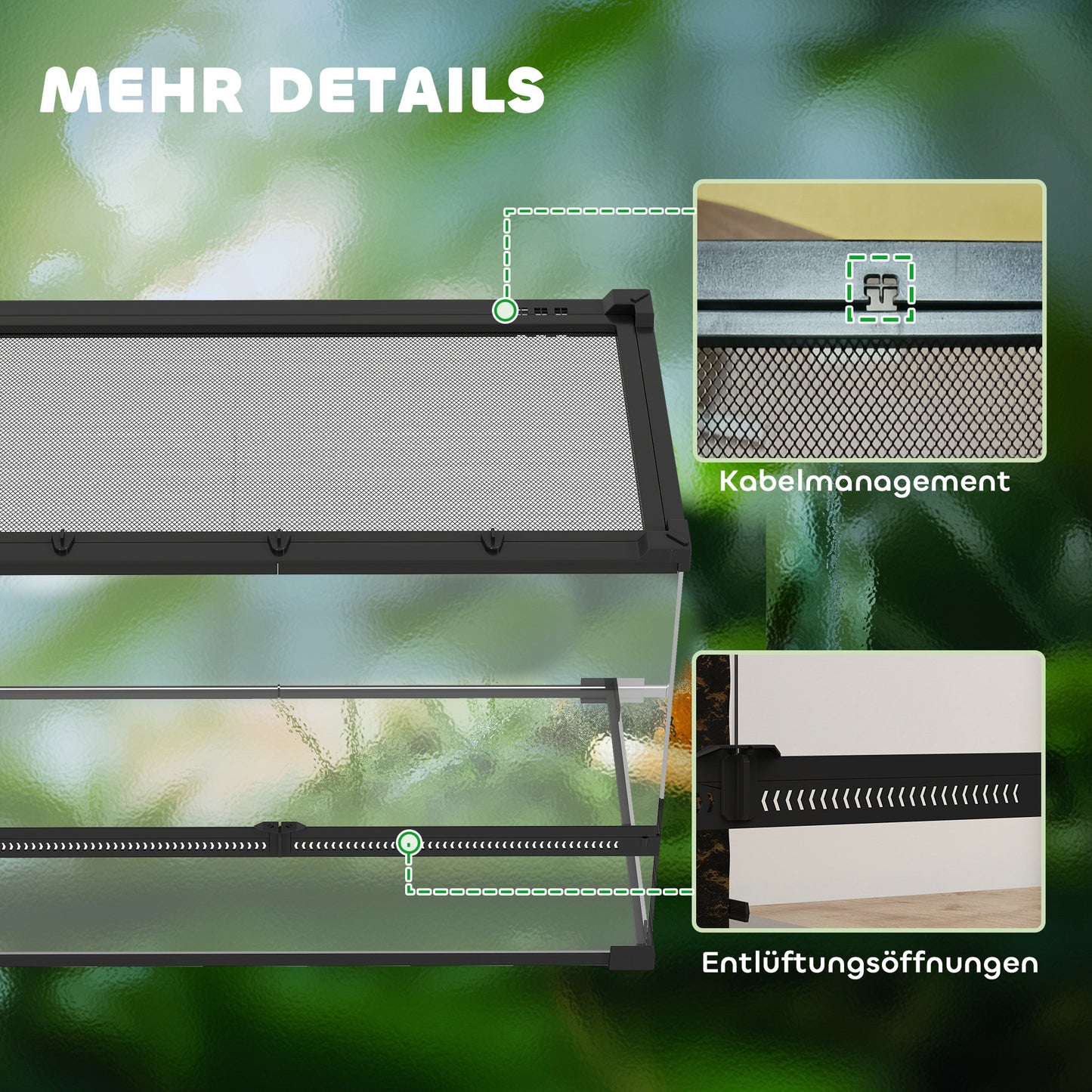 PawHut Glas-Terrarium für Reptilien, erhöhter &amp; wasserdichter Boden, Knopfschloss