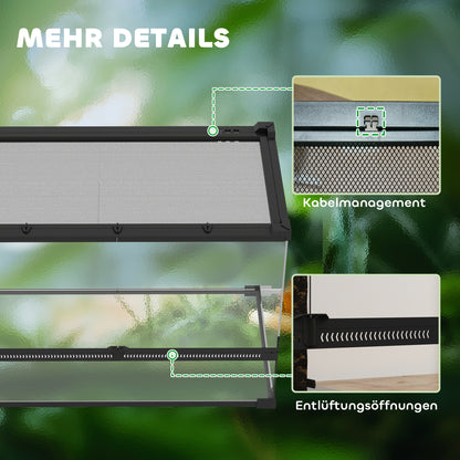 PawHut Glas-Terrarium für Reptilien, erhöhter &amp; wasserdichter Boden, Knopfschloss