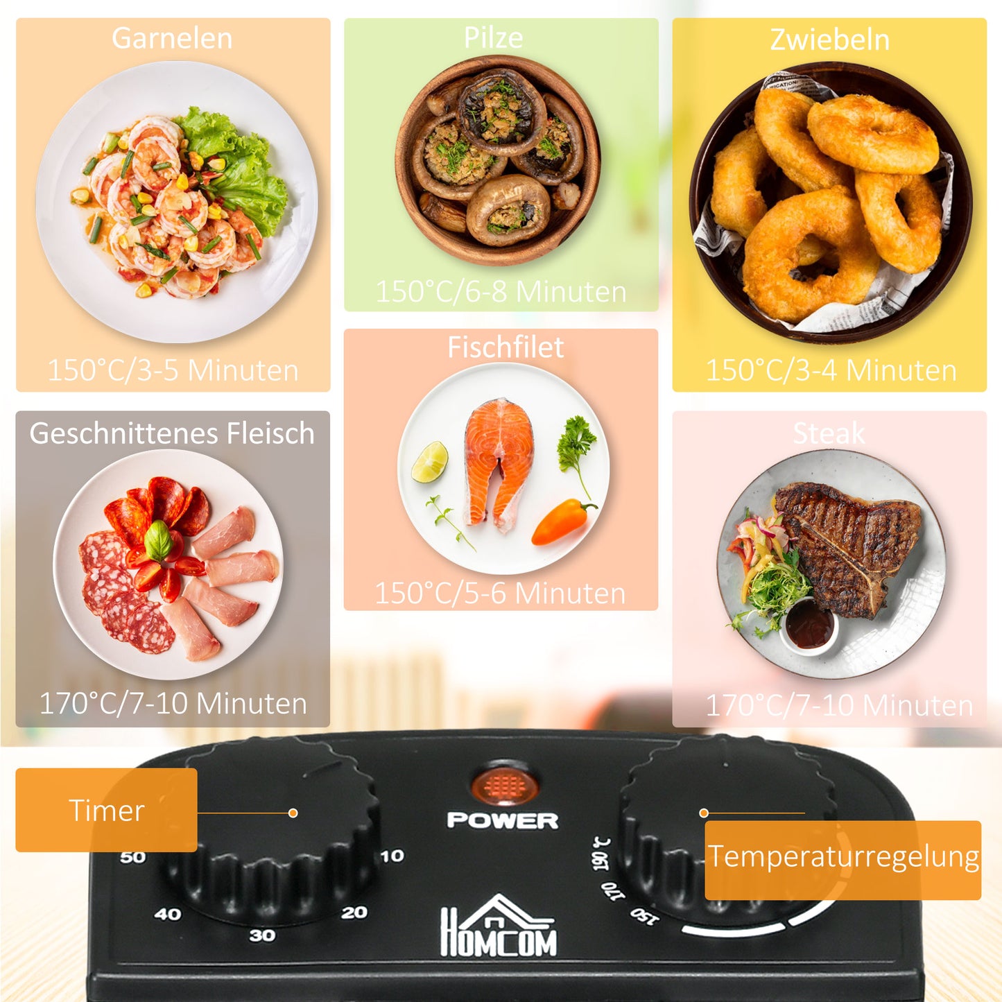 HOMCOM Fritteuse, 3 Liter, 2.000W Leistung, Klarsichtdeckel, kühler Griff, Schwarz