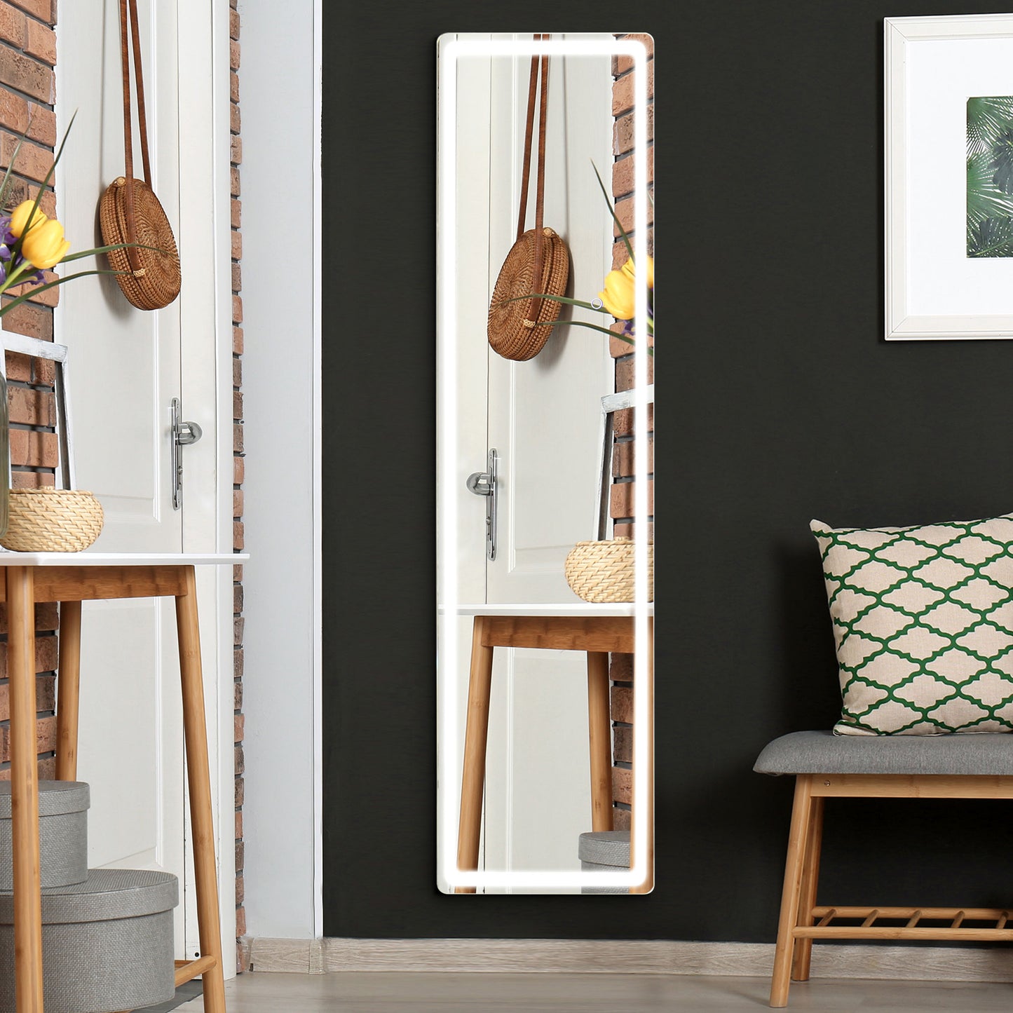 HOMCOM 2 in 1 Standspiegel mit LED-Licht, freistehend, Aluminium, einstellbares Licht, 40 cm x 37 cm x 157,5 cm