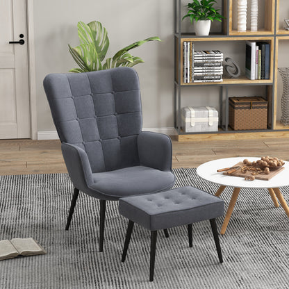 HOMCOM Sessel mit Ottomane, bis 120 kg. Knopfheftung, Dunkelgrau