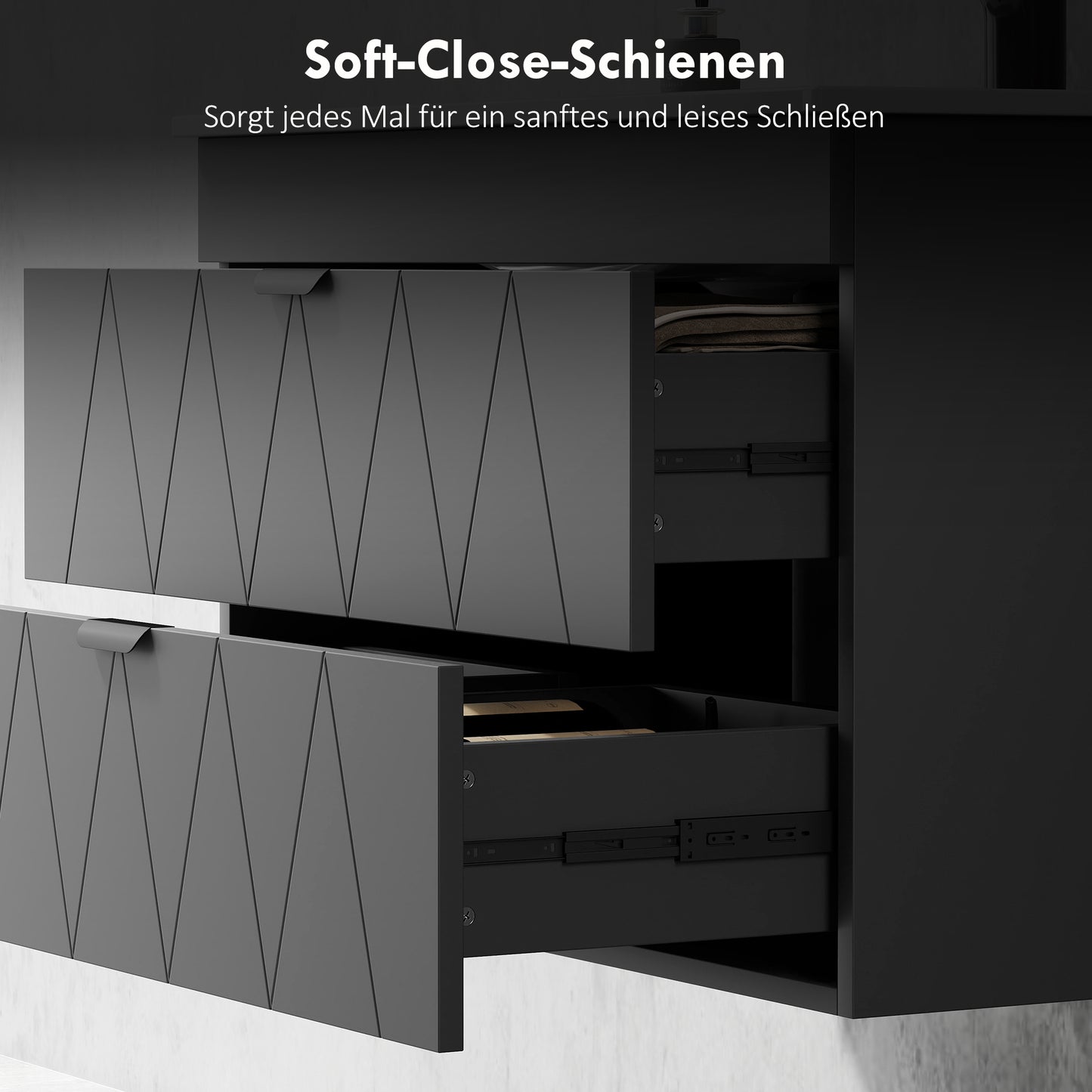 HOMCOM Waschbeckenunterschrank Hängender Unterschrank mit Keramikwaschbecken Soft-Close-Schubladen Schwarz