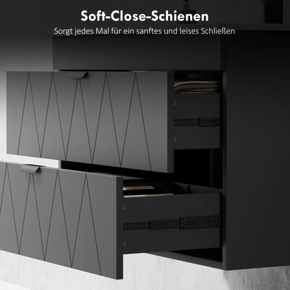 HOMCOM Waschbeckenunterschrank Hängender Unterschrank mit Keramikwaschbecken Soft-Close-Schubladen Schwarz