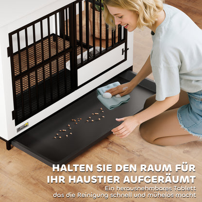 PawHut Große Hundebox, einfacher Zugang, verschließbar, drehbarer Schüsselhalter, för små och stora Hunde, Weiß