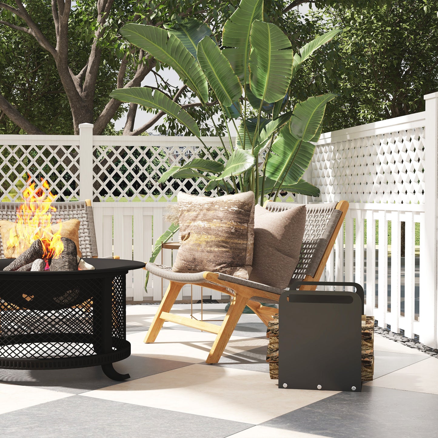 Outsunny Feuerholzgestell, 2 Tragegriffe, Stahlrahmen, bis 30kg, 36x30x36cm, Schwarz