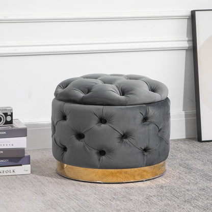 HOMCOM Vintage Hocker, Sitzhocker Truhenbank Fußbank Fußhocker mit Stauraum, Polsterhocker, Metall, Schaumstoff, Kohlegrau, 55 x 55 x 42 cm