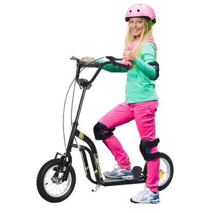 HOMCOM Kinderroller ab 5 Jahre Scooter Kinderscooter Tretroller Cityroller Kinder Roller Kickboard mit Luftreifen 12 Zoll Gummi Aluminium Schwarz 120 x 58 x 85-95 cm