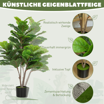 HOMCOM Künstliche Geigen-Feigenbaum 110cm Kunstpflanze, Plastik Künstliche Pflanzen im Topf, Dekoration Geschenk