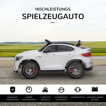 HOMCOM Kinderfahrzeug 12V Mercedes-Benz AMG GLC63S COUPE lizenzierter Elektroauto mit Fernbedienung Sicherheitsgurt 2 x 35W Motoren MP337-60 Monate Weiß 115 x 70 x 55 cm