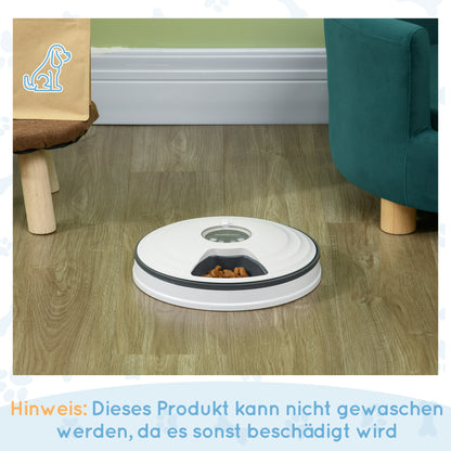 PawHut Futterautomat Katze Nassfutter Katzenfutter mit LED-Display, Programmierbarem Timer, 6 Futter-Fächer für je 70 g Trockenfutter 4 Mahlzeiten Automatischer Futterspender für Hunde Katzen