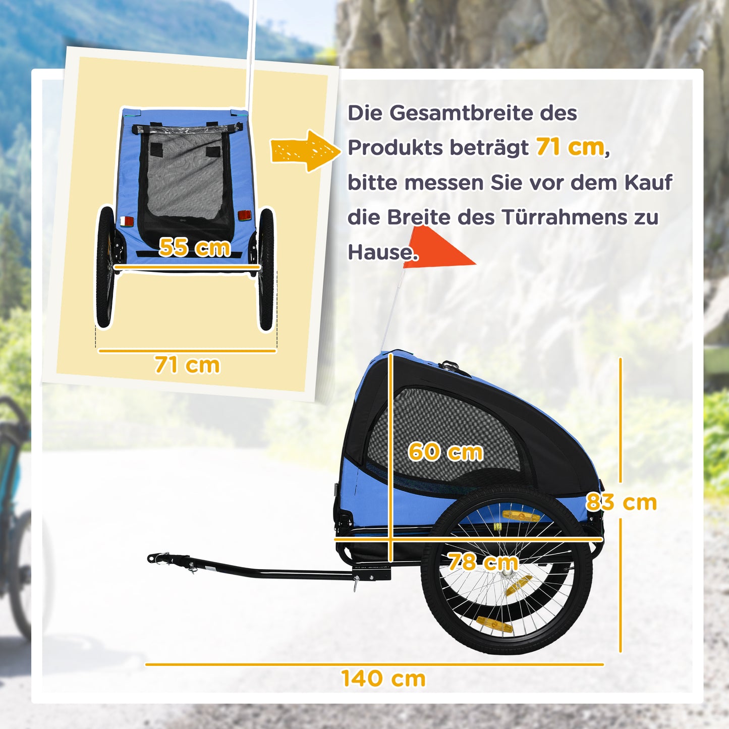 PawHut Hundeanhänger, klappbarer Hunde-Fahrradanhänger, wasserbeständig, Oxfordstoff, Stahl, 140 x 71 x 83 cm, Blau