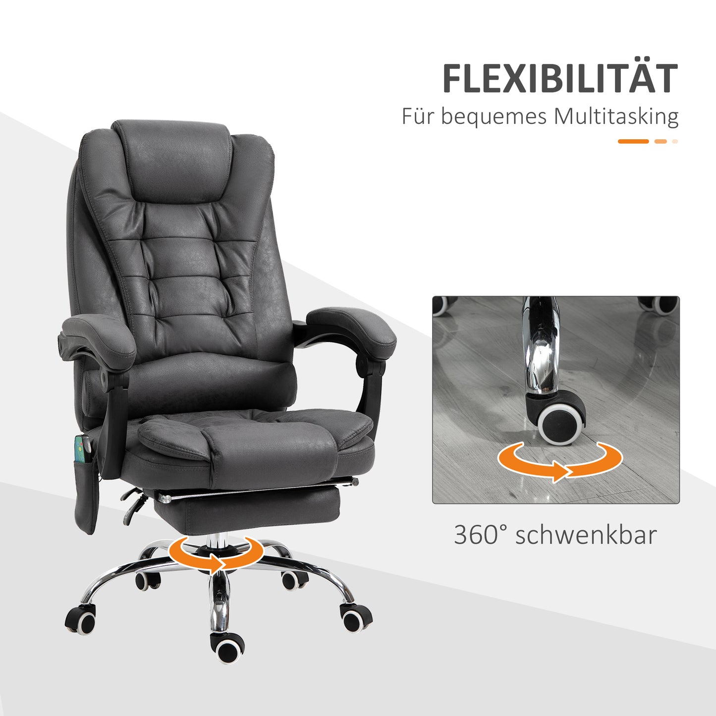 Vinsetto Bürostuhl med massagefunktion, ergonomisk, 65x160x104cm, Grau