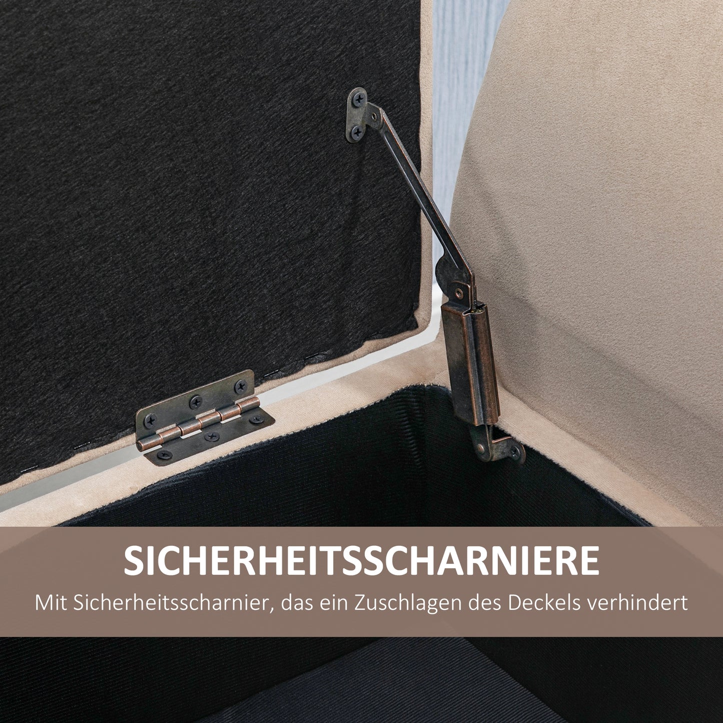 HOMCOM Polsterbank mit Stauraum, Truhenbank mit Armlehnen, 46 cm Sitzhöhe, samtartiges Polyester, 111,5 x 41 x 65 cm, Beige