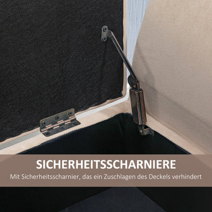 HOMCOM Polsterbank mit Stauraum, Truhenbank mit Armlehnen, 46 cm Sitzhöhe, samtartiges Polyester, 111,5 x 41 x 65 cm, Beige