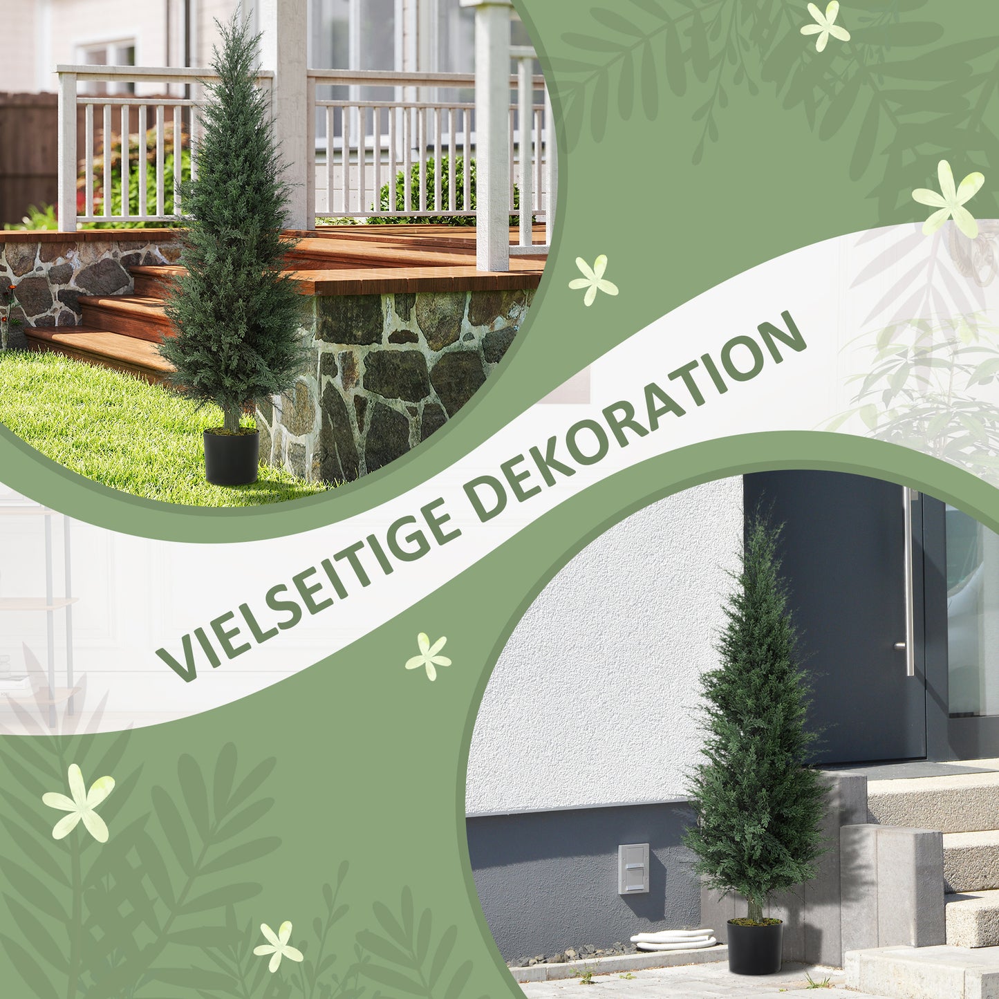 HOMCOM Zypressen-Kunstpflanze, 638 Kunststoff-Blätter, mit Topf, UV-beständig, Grün