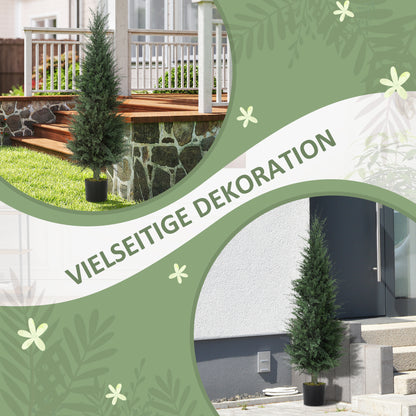 HOMCOM Zypressen-Kunstpflanze, 638 Kunststoff-Blätter, mit Topf, UV-beständig, Grün