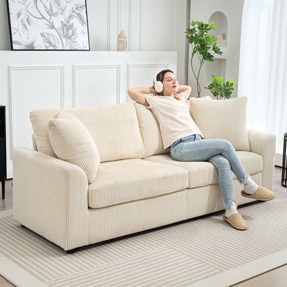 HOMCOM 3-Sitzer-Sofa mit Zierkissen, Cordsofa für Wohnzimmer, Schlafzimmer, 212 cm breit, Cremeweiß