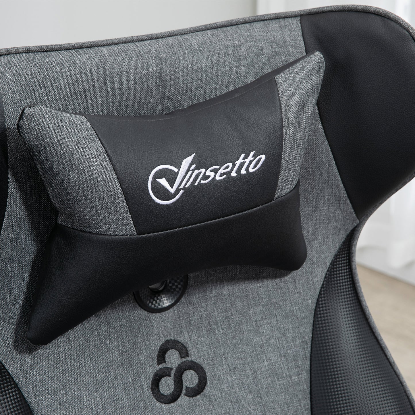Vinsetto Gaming-Stuhl, höhenverstellbar & drehbar, Kunstleder-Bezug, klappbare Armlehnen, Schwarz+Grau