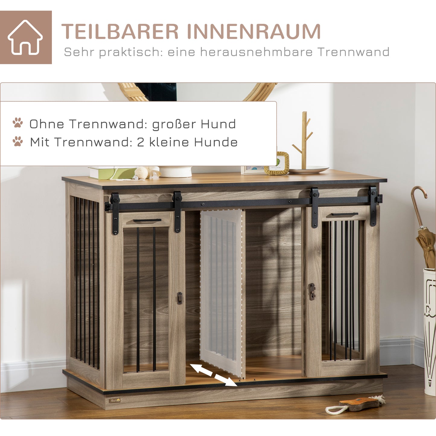 PawHut Hundekäfig mit 2 Türen, Hundebox, Transportbox für Hunde, rustikales Design, verriegelbar, Braun