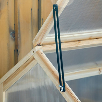 Outsunny Mini-Gewächshaus, Kompaktes Pflanzenhaus aus Holz, Polycarbonat-Platten, Belüftungsöffnung, 90L x 52B x 49,5H cm, Natur