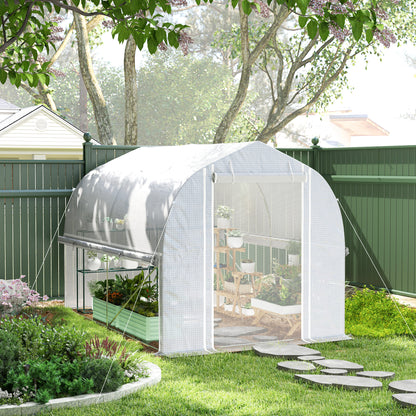 Outsunny 3 x 2 x 2 m Polytunnel-Gewächshaus mit aufrollbaren Seitenwänden, UV-beständiger Kunststoff-Plane und Stahlrahmen, Weiß