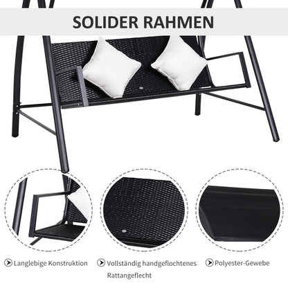 Outsunny 3-Sitzer Hollywoodschaukel Schaukel Polyrattan Metall mit Kissen belastbar bis 360kg Neu (Schwarz)