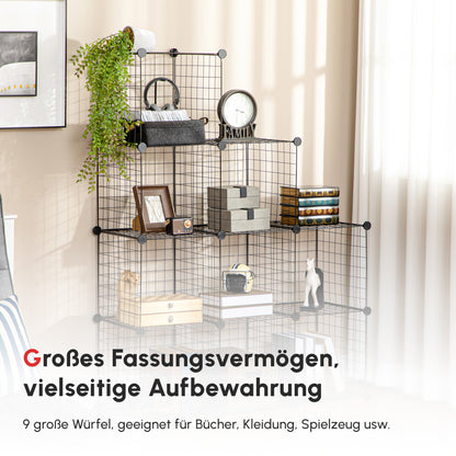 HOMCOM Steckregal, Würfelregal, Schuhregal, 9 Würfel, modularer Aufbau, Stahl, schwarz, 35 x 35 x 35 cm je Würfel