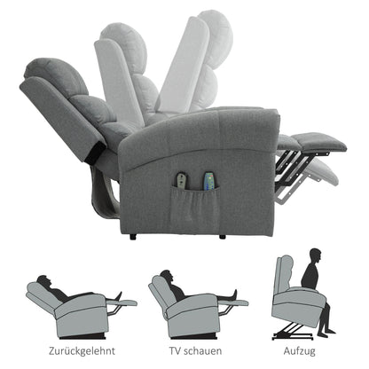 HOMCOM elektrischer Aufstehsessel Massagesessel mit Wärmefunktion Sessel mit Aufstehhilfe relaxsessel mit Fernbedienung Leinen Grau 90 x 91 x 106 cm