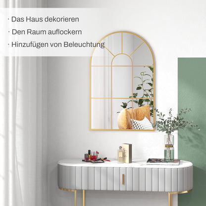 HOMCOM Wandspiegel, Fenster-Design, Flurspiegel, Metallrahmen, 91 x 60 cm, Gold