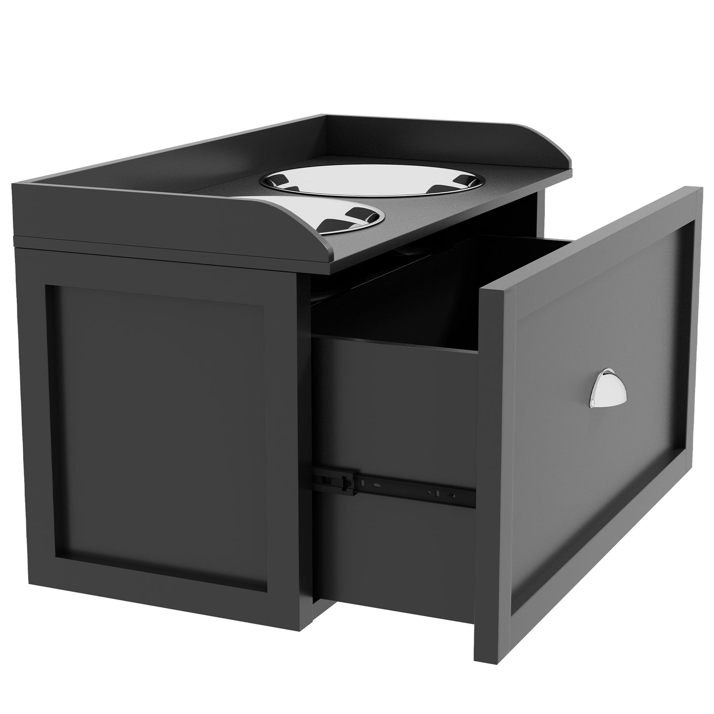 PawHut Futterstation, 2 Fressnäpfe je 2 Liter, Edelstahl, mit Schublade, für große Hunde, schwarz+silber, 60 x 30 x 36 cm