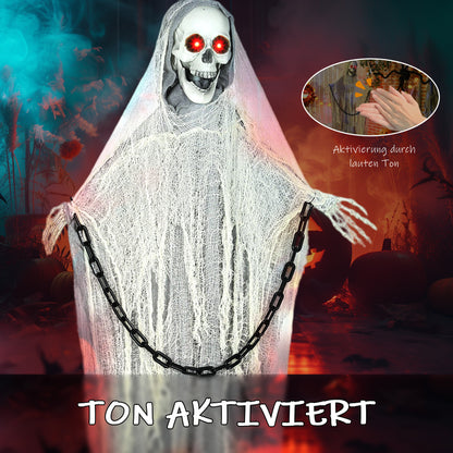 Outsunny Halloween Deko Sensenmann Outdoor 183cm Animiert Sprechende Halloween Sensenmann mit Leuchtenden Augen gruseligem Sound Halloweendeko Halloween-Dekoration für Tür Garten Party Hof Spukhaus