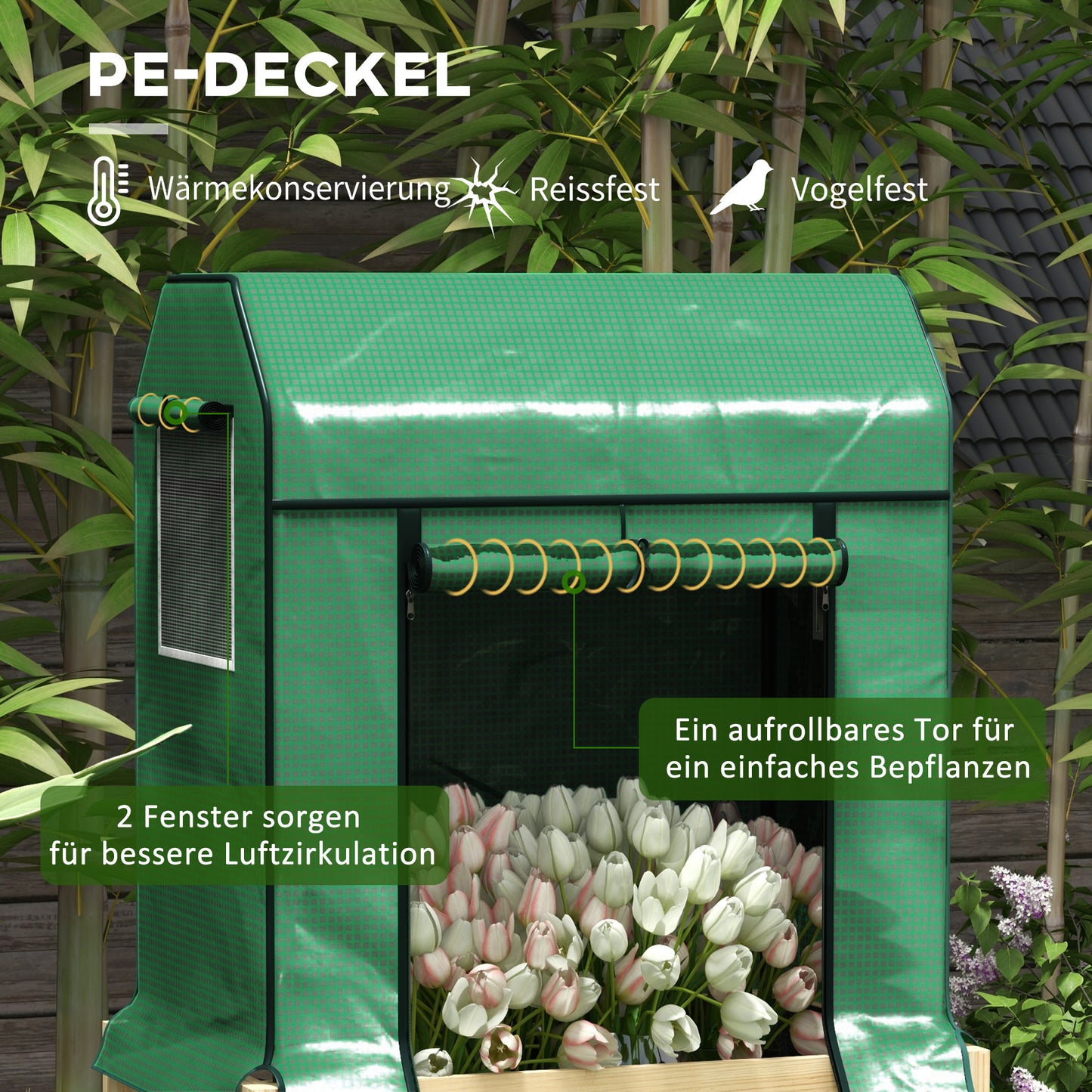 Outsunny 2-in-1 Hochbeet Pflanzenkasten Frühbeet Gewächshaus, 86 cm x 60cm x 165 cm, Natur + Grün