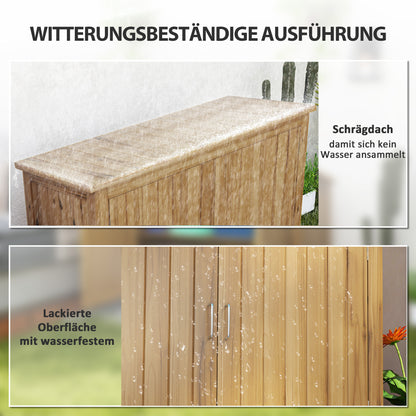 Outsunny Gartenschrank, Holzkommode mit 2 Regalen für Garten, Terrasse, Wetterfest, 110 x 50 x 85 cm, Braun