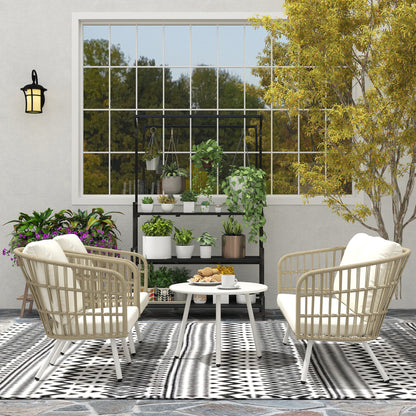Outsunny Gartenmöbel Set aus Polyrattan Lounge-Set mit 2er Sofa Sessel Tisch Kissen wetterfest für 4 Personen Khaki