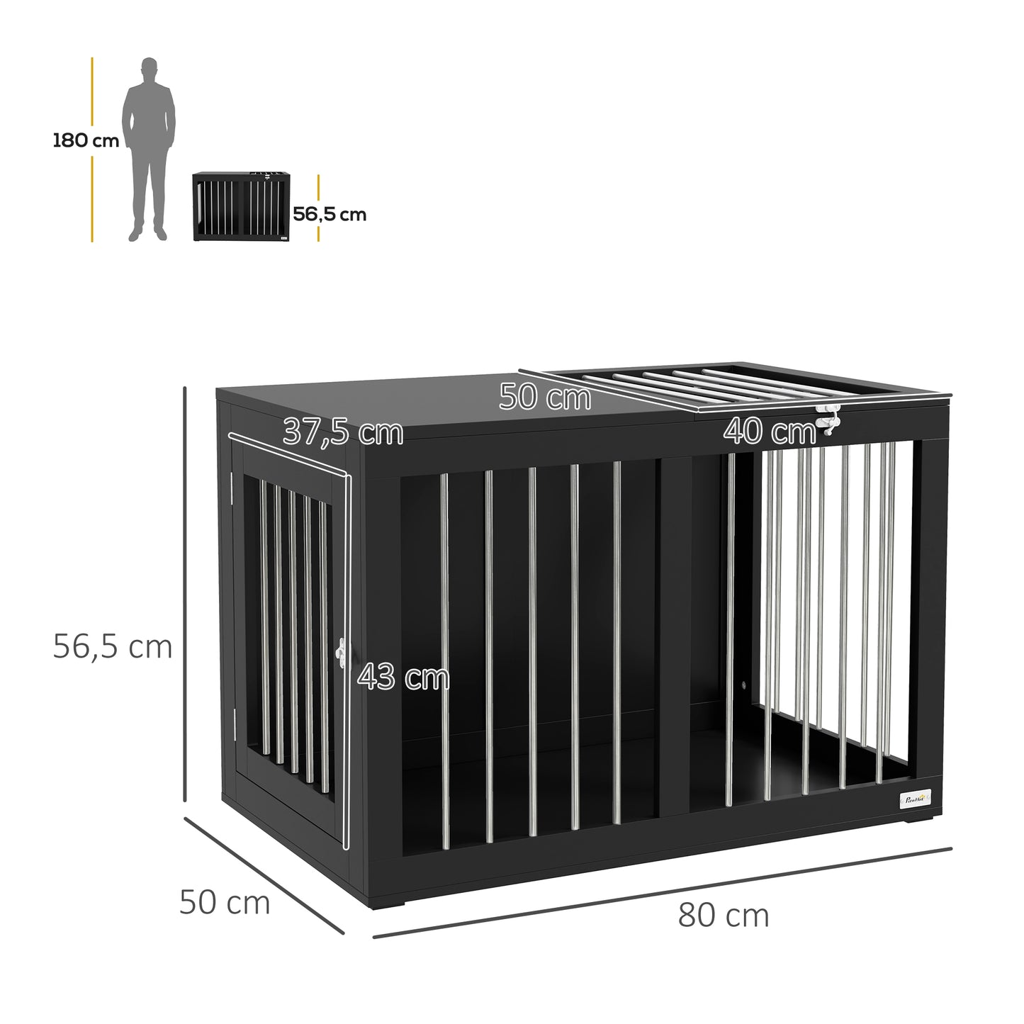 PawHut Hundekäfig Hundebox Hundetransportbox, 2 Türen, verriegelbar, Stahlgitter, 80 cm x 50 cm x 56,5 cm, Schwarz