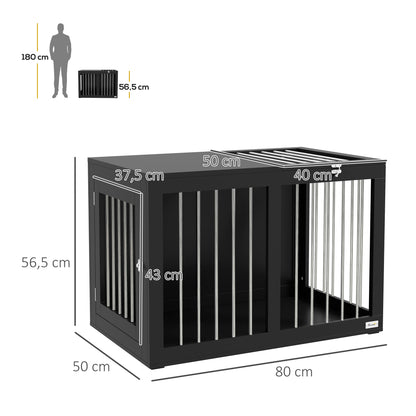 PawHut Hundekäfig Hundebox Hundetransportbox, 2 Türen, verriegelbar, Stahlgitter, 80 cm x 50 cm x 56,5 cm, Schwarz