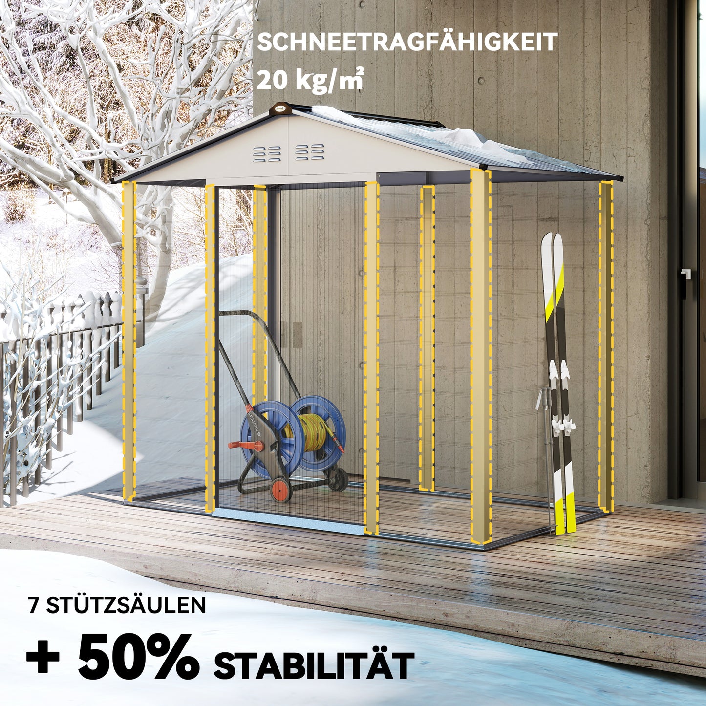 Outsunny 2,43 ㎡ Gerätehaus, 213 x 131 x 192 cm Geräteschuppen mit Satteldach, Abschließbare Schiebetür, wetterfest, Grau