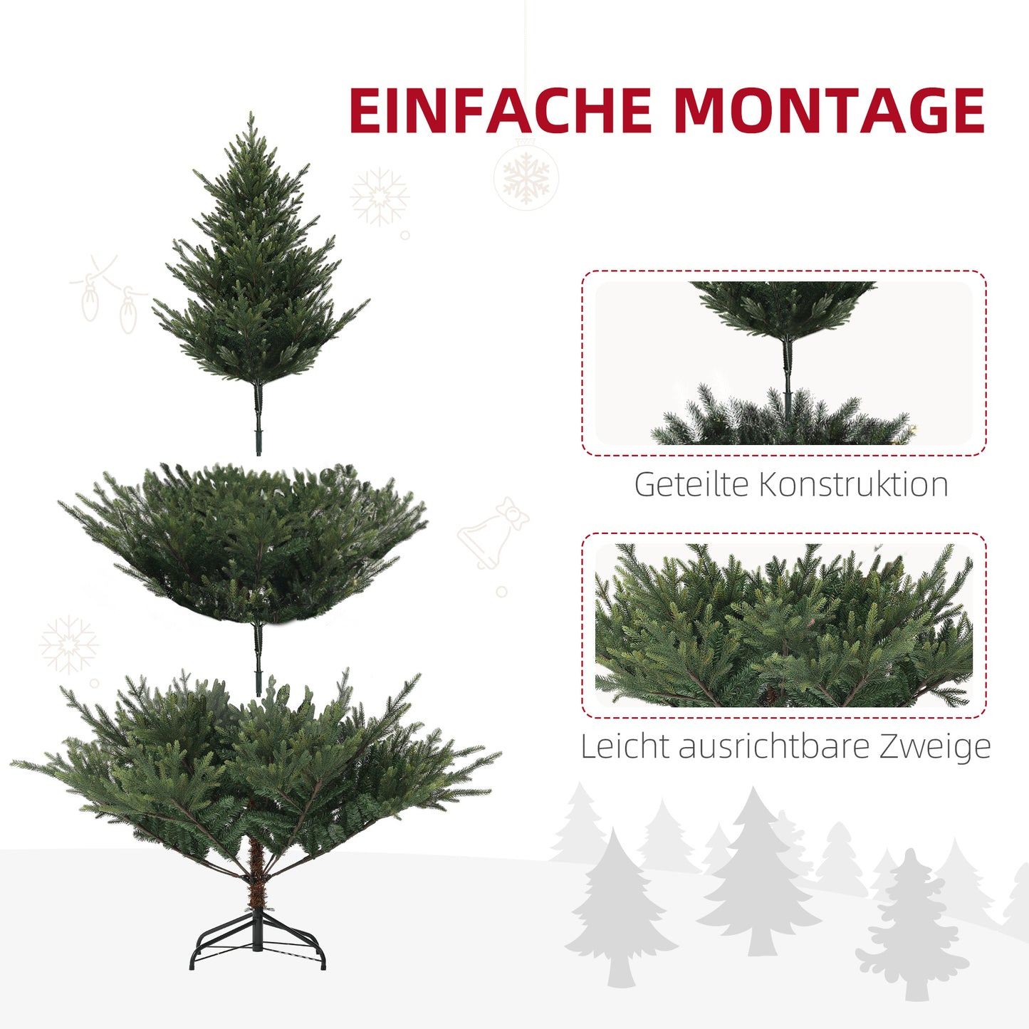 HOMCOM Künstliche norwegische Fichte, Weihnachtsbaum mit 1046 Spitzen, Metallsockel, Grün