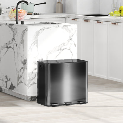 HOMCOM Mülleimer mit 3 x 20 L Fächern, Deodorant-Deckel, fingerabdrucksicher, Soft-Close, herausnehmbar, Schwarz