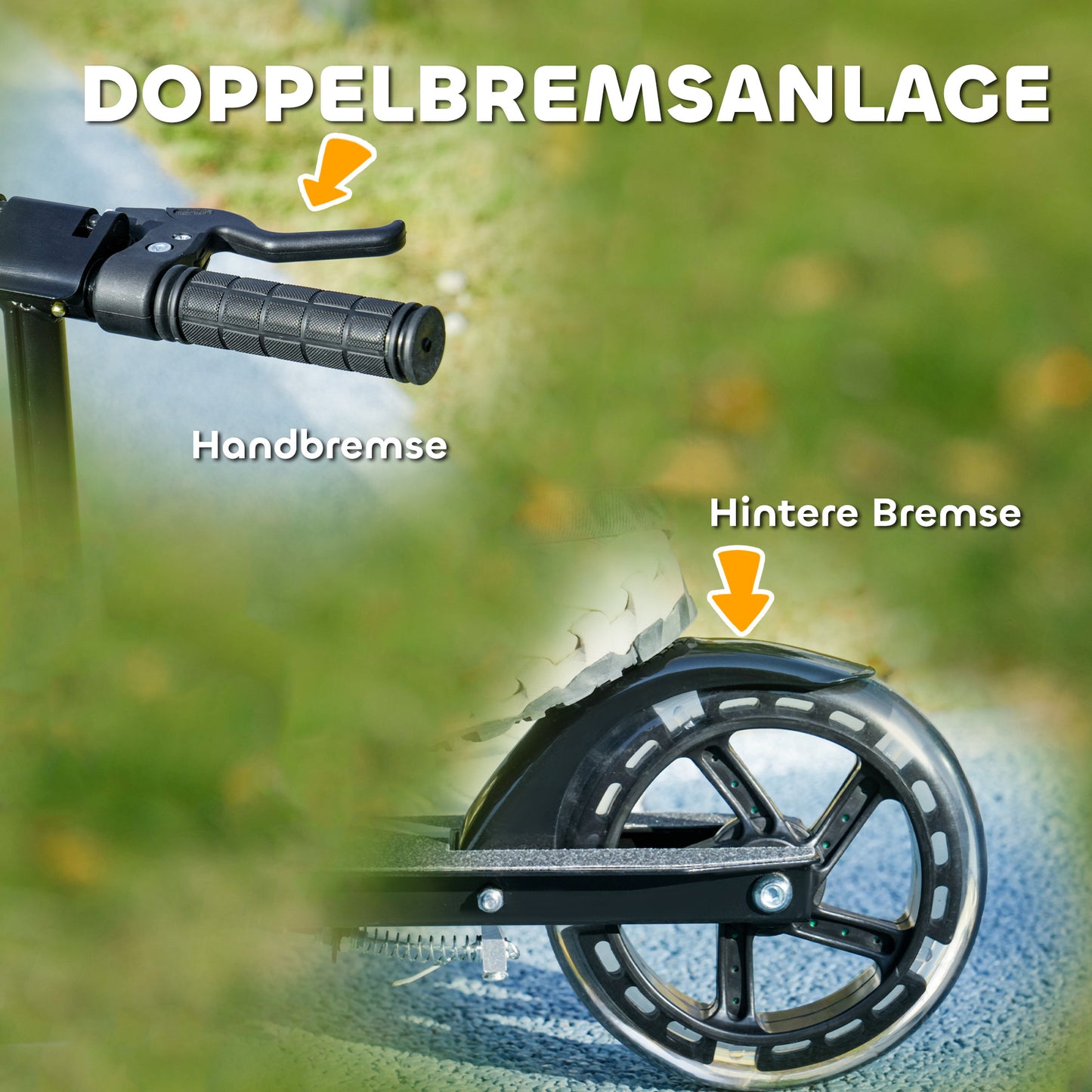 AIYAPLAY Kinderroller, Doppelte Bremsen, Metallrahmen, Fußstütze, faltbar, 3-8 Jahre, Schwarz