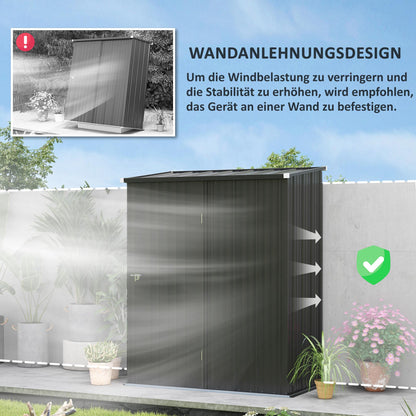 Outsunny Gartenschuppen Geräteschuppen, verschließbare Tür, wetterbeständig, inkl. Regale, 161,5 cm x 94,5 cm x 196 cm, Schwarz