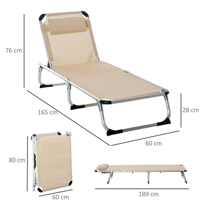 Outsunny Sonnenliege faltbar Gartenliege mit Kopfkissen ergonomisch Relaxliege mit 4-stufig verstellbaren Rückenlehne Alu bis 120 kg belastbar für Garten, Terrasse, Pool, , Strand,Beige