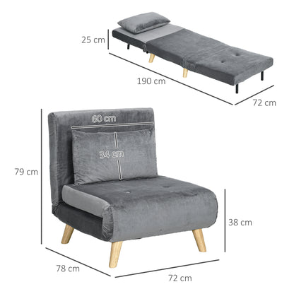 HOMCOM 2-in-1 Sessel, Relaxsessel, Gästebett, bis 150 kg, 72 cm x 78 cm x 79 cm, Grau