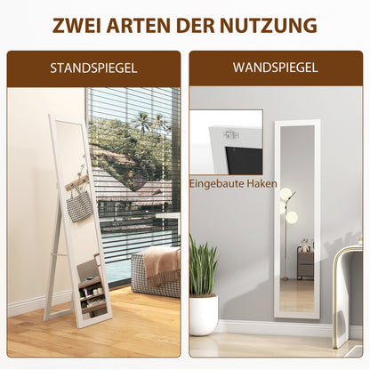 HOMCOM Standspiegel, Ganzkörperspiegel mit Ständer, freistehender Wandspiegel, 37 x 157 cm, Weiß